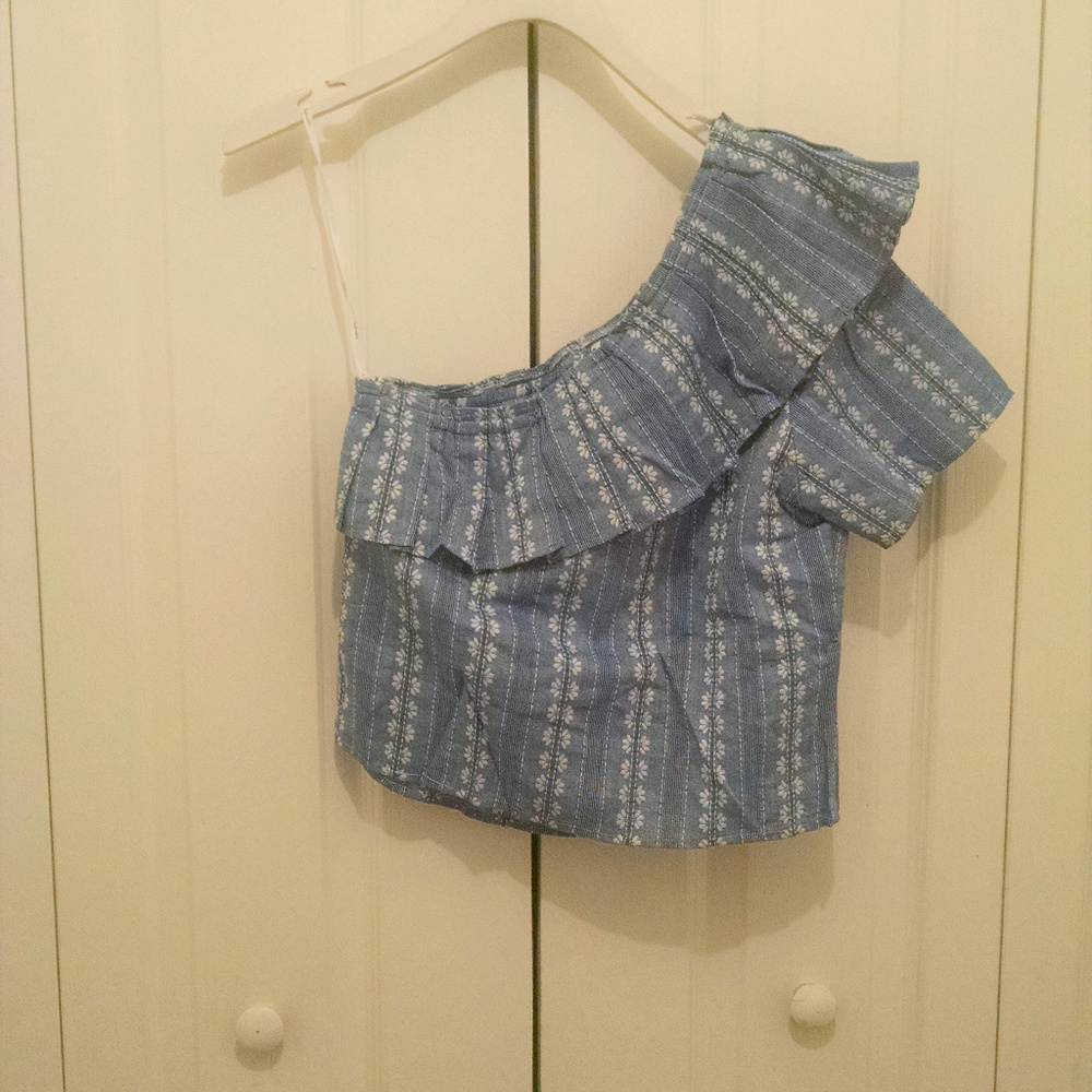 Splendid Cotton One-Shoulder Ruffle Crop Top - Picture 8 of 8